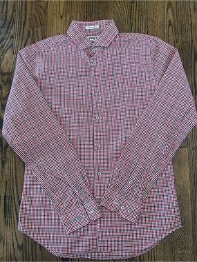 Express Red and Blue Checked Dress Shirt
